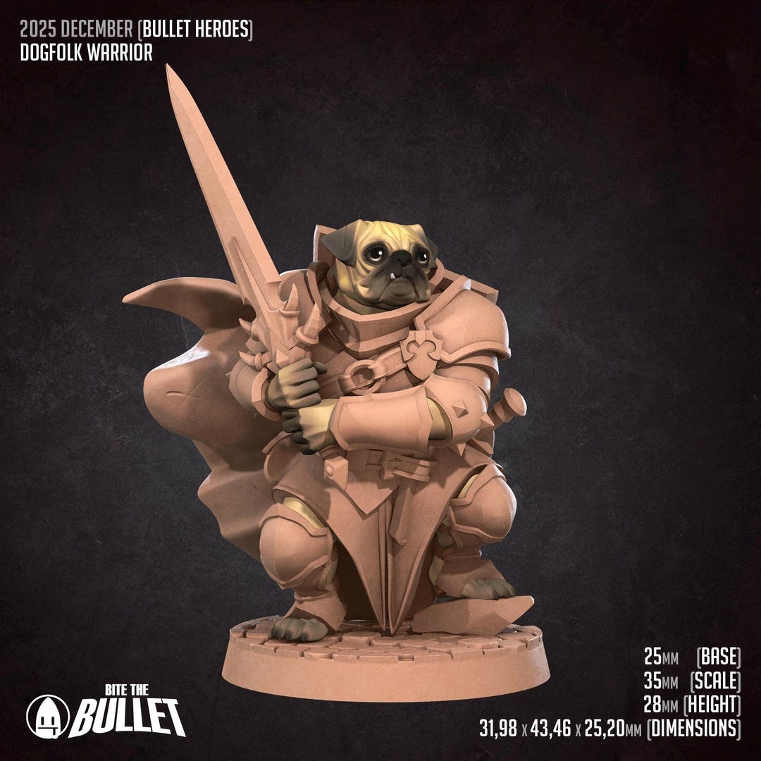 Pugfolk Paladin | 28 32mm D&D Dogfolk Warrior Plate Armor Armored Great ...