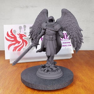 Faceless Angelic Paladin | 28 32mm D&D faceless pc wings angel fighter archangel heaven cleric aasimar god celestial holy knight sword death