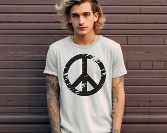 Black Brushed Peace Sign Unisex Short Sleeve Tee - Anti-War Shirt, Peace Symbol T-Shirt, Hippie Shirt, Anti-War Clothing, World Peace Shirt
