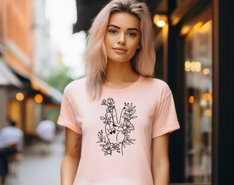 Blooming Peace: Women's Hand Peace Sign Tee with Flowers - Peaceful unisex t-shirt, Peace sign and flowers, Feminine Peace Symbol Tee