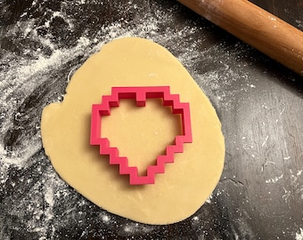 8 Bit Gamer Heart Pixel Cookie Cutter 3d Printed
