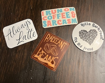 Coffee Sticker Pack, 4 stickers showing your love for coffee die cut stickers, perfect for cups, laptops, notebooks