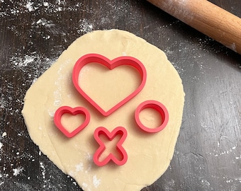 Juego de cortadores de galletas para el día de San Valentín con corazón grande, corazón pequeño, X y O pequeñas, colores disponibles impresos en 3D