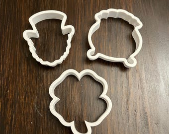 St Patricks day cookie cutter set or individual, four leaf clover, leprechaun, Pot of Gold, 3d printed, great for parties or gifts