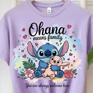Stitch PNG, Ohana Means Family Stitch PNG, Disney Angel and Stitch Printable, Ohana Means Family png, Watercolor Sublimation Digital Art