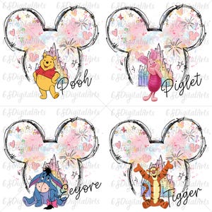 Winnie the Pooh Castle PNG Bundle, Mickey Head PNG, Tigger Piglet Eeyore Files, Watercolor Winnie Pooh png, Baby Shower Clipart, Digital art