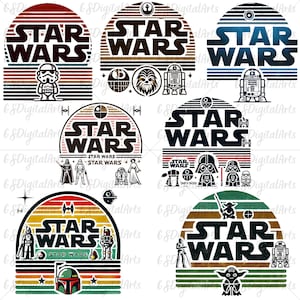Star Wars PNG Bundle, 7 Vintage Galaxy Wars Designs, Darth Vader and Mandalorian Clipart, Transparent Files for DIY Crafts & Gift, star wars