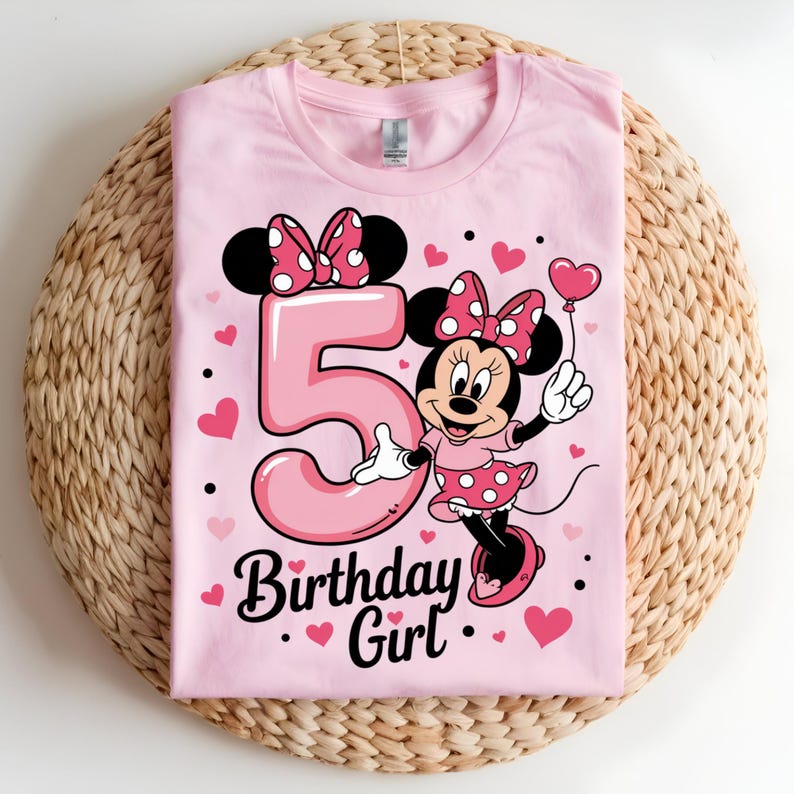 Minnie Mouse Birthday Girl PNG Bundle, 1st to 10th Age Numbers Clipart, Pink Minnie Mouse Sublimation Design for Kids Party, Birthday png