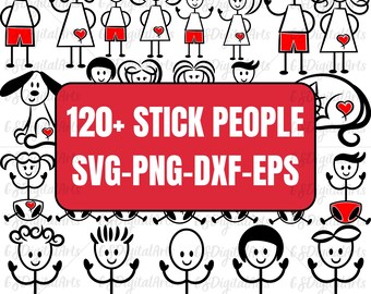 Stick Family SVG-bundel: mensen clipart for Crafts (digitale download)