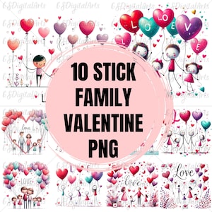 Stick Family Png, Valentine&#39;s day png, Stick People png, Your Family Portrait Clipart Crafts with Instant Digital Download Files, digital