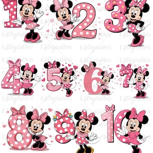 Minnie Mouse png, Birthday Girl PNG, Pink Minnie Mouse Birthday PNG Bundle, Birthday Girl Clipart, 1st-10th Age Numbers, Minnie Mouse png