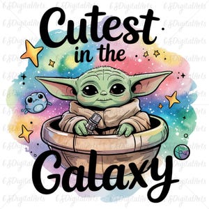 Baby Yoda PNG, Star Wars Grogu Clipart, Disney Cutest in the Galaxy png, Adorable Alien Galaxy Theme, Sublimation File for Disney Fans, yoda