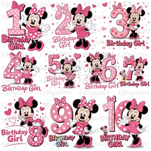 Minnie Mouse Birthday Girl Numbers PNG, Pink Minnie Clipart Bundle, Girl Birthday Sublimation, Disney Minnie Mouse Birthday png bundle