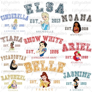 Paquete de imágenes PNG de princesas de Disney, paquete de imágenes PNG de princesas, imágenes PNG de coincidencia familiar, imágenes prediseñadas de princesas, imágenes PNG de viaje de niña, imágenes PNG de Bella, imágenes PNG de Cenicienta, Moana