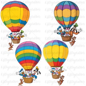 Disney Hot Air Balloon png Bundle, Donald Duck Balloon PNG, Daisy and Goofy Clipart Bundle, Chip Dale Hot Air Balloon Disney Characters