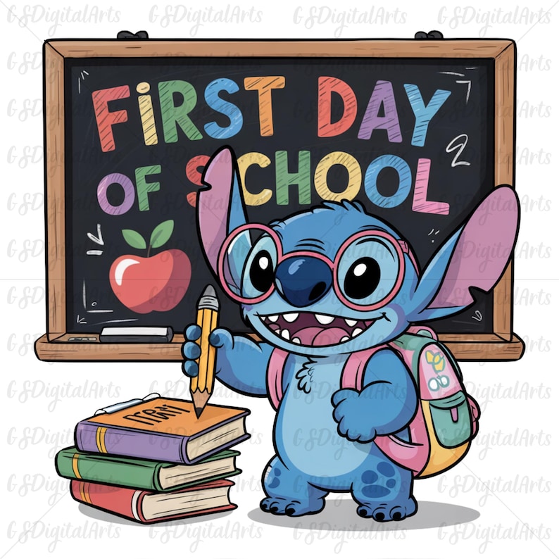 First Day of School Stitch PNG, Stitch PNG, Back to School Disney Clipart, Cute Classroom Stitch Digital File, Sublimation Design for Kids