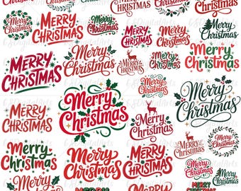 Merry Christmas PNG Clipart Bundle, Holiday Lettering (Digital Download)