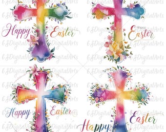 Croix florale de Pâques PNG : Christian Spring Sublimation (téléchargement numérique)