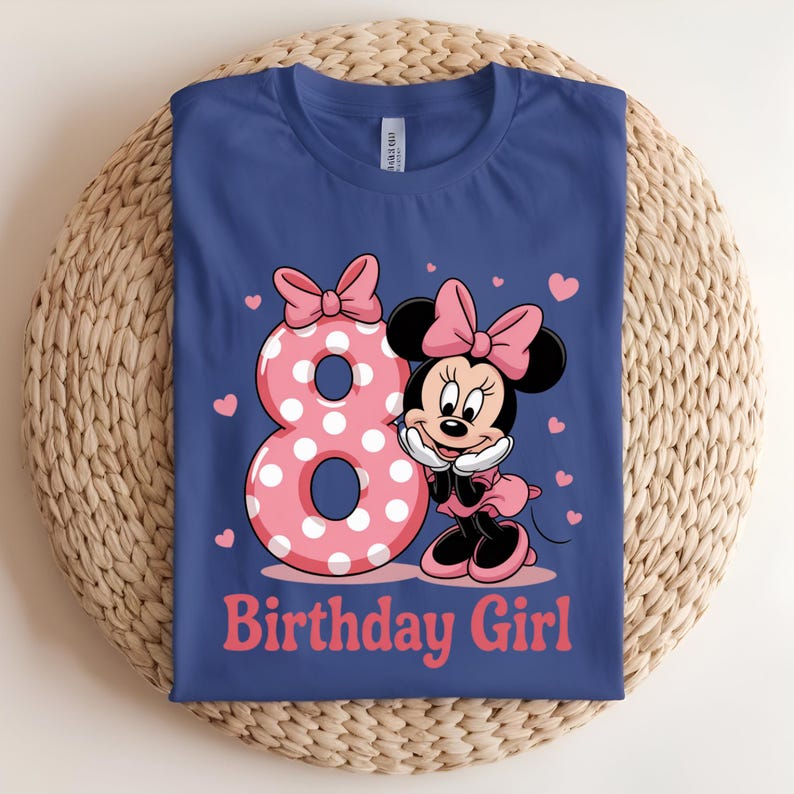 Minnie Mouse Birthday Girl PNG Bundle, 1st to 10th Age Numbers Clipart, Pink Minnie Mouse Sublimation Design for Kids Party, Birthday png