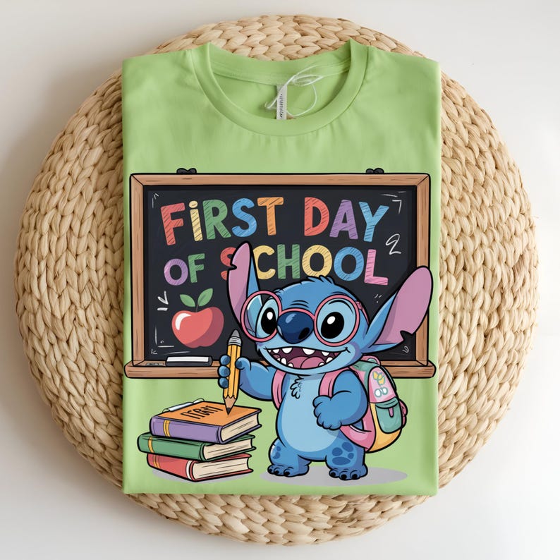 First Day of School Stitch PNG, Stitch PNG, Back to School Disney Clipart, Cute Classroom Stitch Digital File, Sublimation Design for Kids