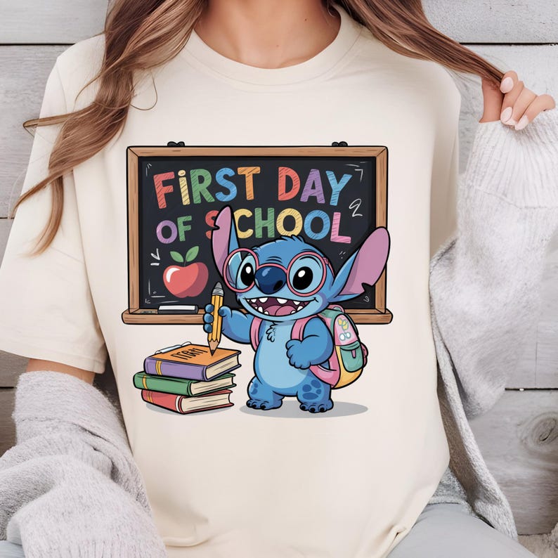 First Day of School Stitch PNG, Stitch PNG, Back to School Disney Clipart, Cute Classroom Stitch Digital File, Sublimation Design for Kids