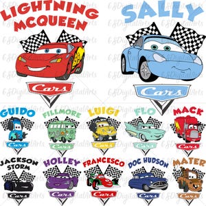 Autos PNG Bundle, Lightning McQueen Png, Retro Autos Clipart, Autos Geburtstag PNG, Cartoon Autos Sublimation, Familienausflug 2025, digitaler Download