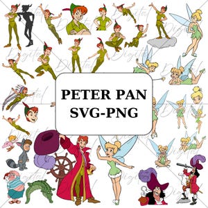 Peter Pan Clipart PNG, peter pan and tinkerbell png, Peter Pan Sublimation Bundle, Tinker Bell,  Captain Hook, Peter Pan digital, Peter Pan