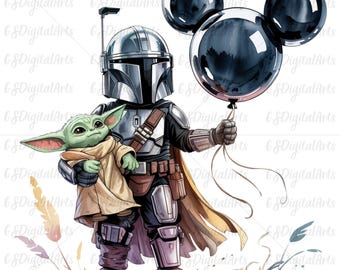 Mandalorian und Grogu PNG, Star Wars Micky Ballon Kunst (Digitaler Download)