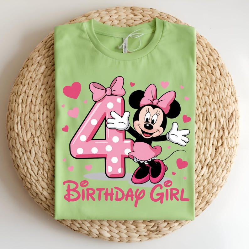 Minnie Mouse Birthday Girl PNG Bundle, 1st to 10th Age Numbers Clipart, Pink Minnie Mouse Sublimation Design for Kids Party, Birthday png