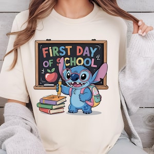 First Day of School Stitch PNG, Stitch PNG, Back to School Disney Clipart, Cute Classroom Stitch Digital File, Sublimation Design for Kids