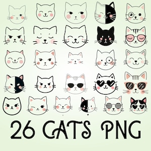 Cute Cat png bundle, Baby Animal, Cat face digital clip art for Personal and Commercial use, Cat png Line Art Clipart Bundle, cat faces png