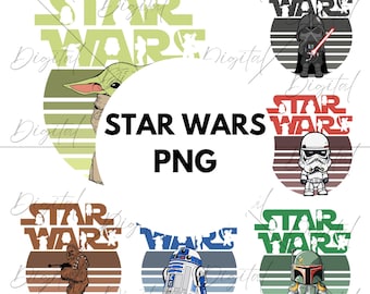 Star Wars Logo with Character Silhouettes  PNG, Galaxy&#39;s Edge, star wars png, Space Wars Clipart Set, darth vader png, Digital Download,yoda