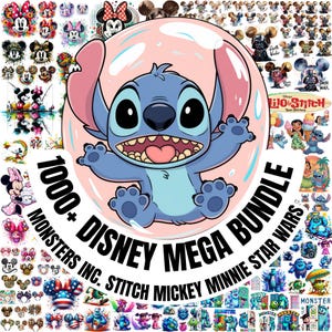 Disney 1000+ Mega Bundle, Myszka Miki, Minnie, Potwory i spółka, Stitch, Star Wars PNG, Głowa Myszki Miki PNG, Uroczy pakiet clipartów z kreskówek, Minnie Clipart
