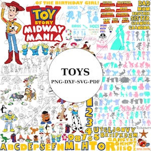 Toy Story Mega png svg Bundle, Toy Story SVG PNG Bundle, Midway Mania Letters Numbers Clipart, Woody Buzz Silhouette, Birthday Sublimation
