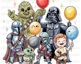 Paquete de imágenes prediseñadas de Star Wars, diseño infantil adorable (PNG)