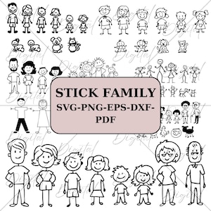 Stick Figure Family SVG Bundle, Stick People svg, Stick Kids Svg,  Stick Boy Clipart, Stick Figures SVG, Black and White Version, Stick png