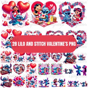 Valentijnsfilm cartoon png, steek en lilo aquarel digitaal ontwerp png-bestand voor sublimatie, Valentijn karakter png, schattig valentijnscadeau