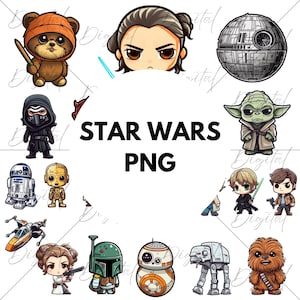 Personnages mignons de Space Wars, dessin Star Wars unique png, Logo Star Wars avec des silhouettes de personnages PNG, Kawaii, ensemble de cliparts Space Wars png