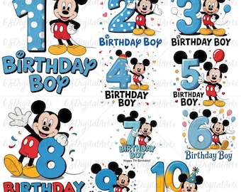 Mickey Mouse Birthday Numbers PNG Bundle: 1st-10th Birthday (Digital Download)
