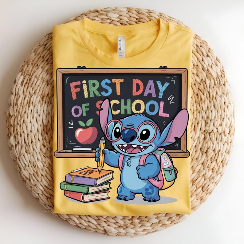 First Day of School Stitch PNG, Stitch PNG, Back to School Disney Clipart, Cute Classroom Stitch Digital File, Sublimation Design for Kids
