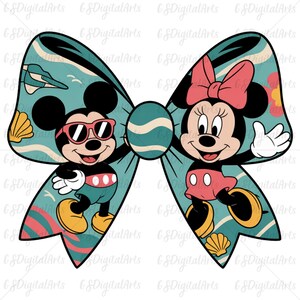 Topolino e Minnie Mouse Summer Vacation Bow PNG, Clipart Disney di conchiglie da spiaggia, Grazioso design di oceano tropicale per progetti di sublimazione, PNG estivo