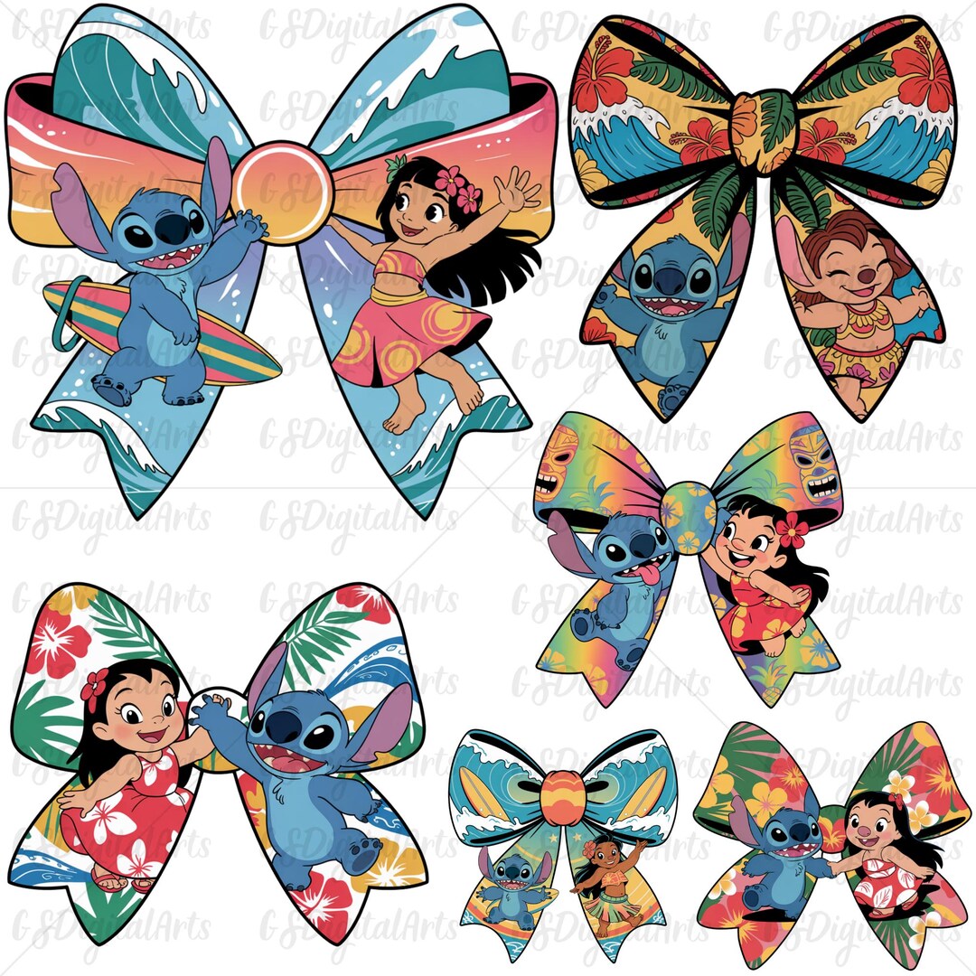 Stitch Lua Stitch Bow PNG Bundle: Hawaiian Luau Clipart (digital Download) - Etsy