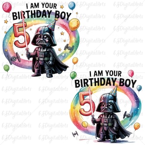 Darth Vader 5th Birthday PNG, Star Wars Boy Party Clipart, I Am Your Birthday Boy Digital Download, Galaxy Jedi Art File, Star Wars Party