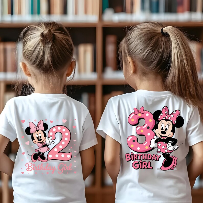 Minnie Mouse Birthday Girl PNG Bundle, 1st to 10th Age Numbers Clipart, Pink Minnie Mouse Sublimation Design for Kids Party, Birthday png