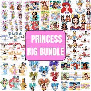 Gran paquete de princesas PNG Clipart, Descarga digital de todas las princesas, Sublimación de dibujos animados, Decoración de sala de juegos, Arte de pared para guardería, Modo vacaciones PNG