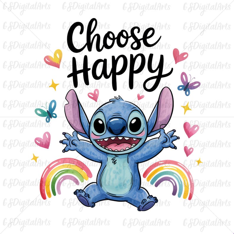 Stitch Side Notes Positive Notes Choose Happy Stitch PNG – Cute Disney Rainbow Positive Quote Design - Etsy