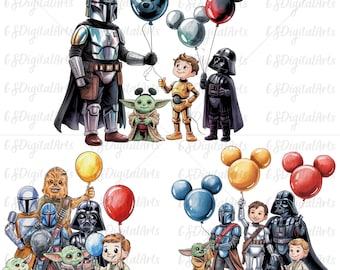 Star Wars Kids PNG Bundle: Grogu, Mandalorian, Darth Vader (Digital Download)
