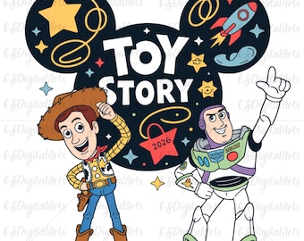 Toy Story 2026 PNG, Woody and Buzz Disney Trip Clipart, Mickey Shape Digital Download