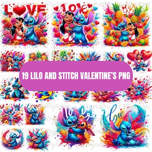 Valentine Movie Cartoon Png, Stitch and lilo Watercolor Digital design PNG file for sublimation, Valentine Character Png, cuteValentine Gift