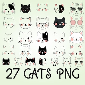 Cute Cat png bundle, Baby Animal, Cat face digital clip art for Personal and Commercial use, Cat png Line Art Clipart Bundle, cat faces png